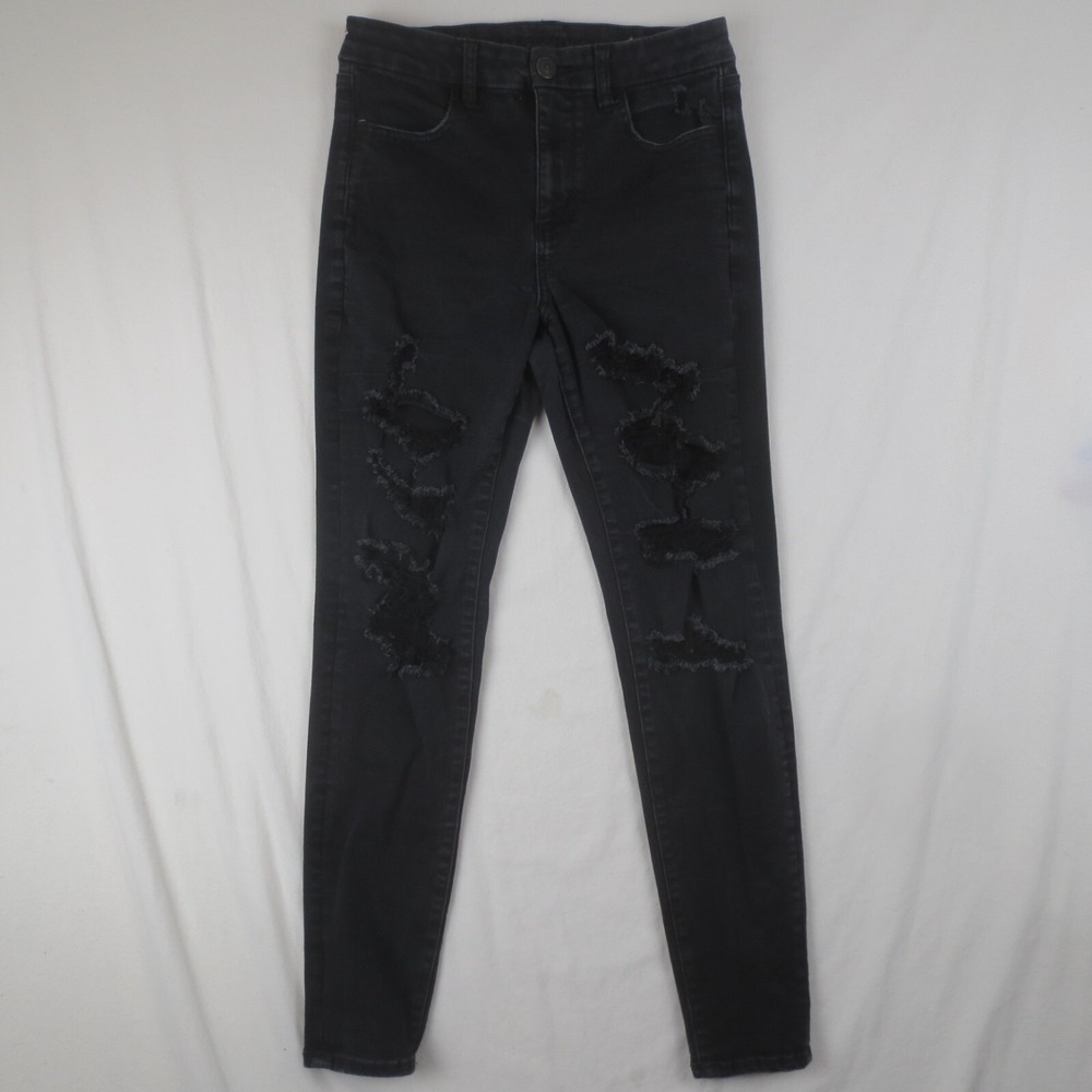 American Eagle Jeans Womens 8 Reg (29x28) Black Curvy Hi-Rise Jegging Distressed